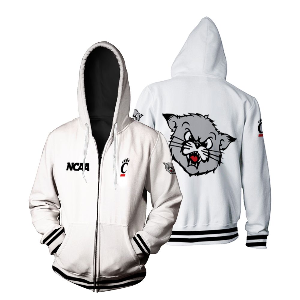 Cincinnati Bearcats Ncaa Classic White With Mascot Logo Gift For Cincinnati Bearcats Fans Zip Hoodie