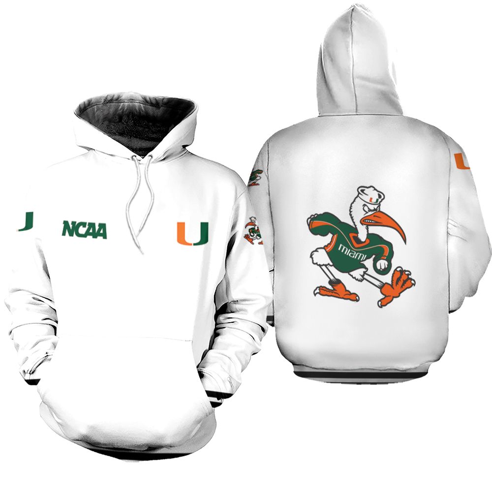 Miami Hurricanes Ncaa Classic White With Mascot Logo Gift For Miami Hurricanes Fans Hoodie
