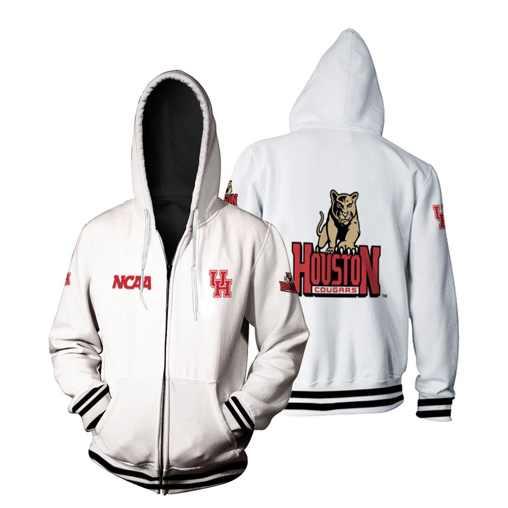 Houston Cougars Ncaa Classic White With Mascot Logo Gift For Houston Cougars Fans Zip Hoodie
