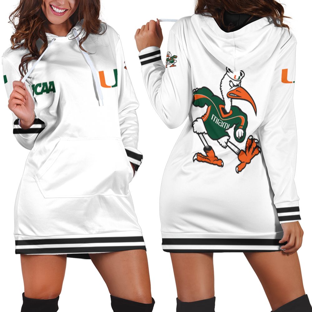 Miami Hurricanes Ncaa Classic White With Mascot Logo Gift For Miami Hurricanes Fans Hoodie Dress