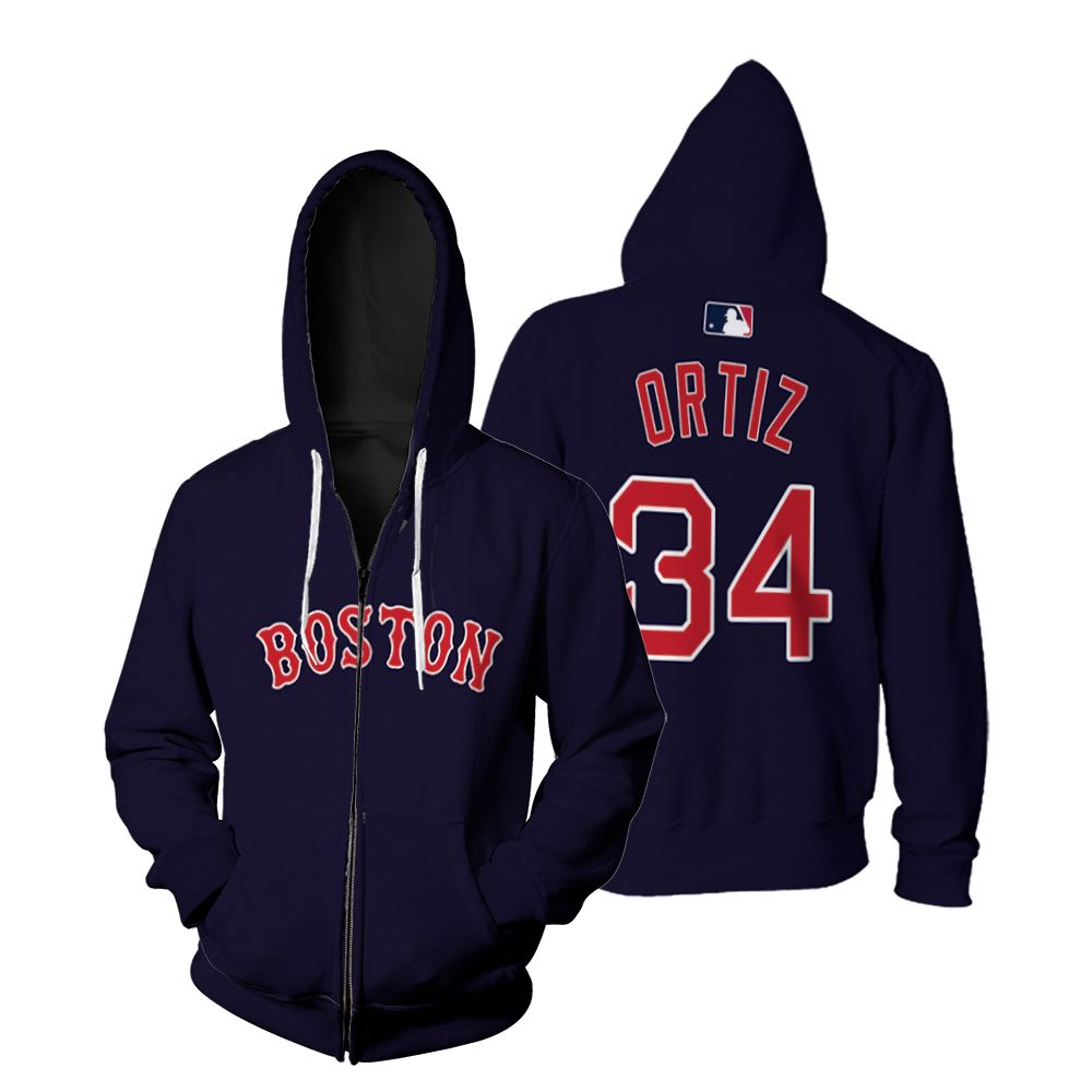 Boston Red Sox David Ortiz #34 Majestic Home Official Cool Base Player shirt White 2019 3D Designed Allover Gift For Boston Fans Zip Hoodie