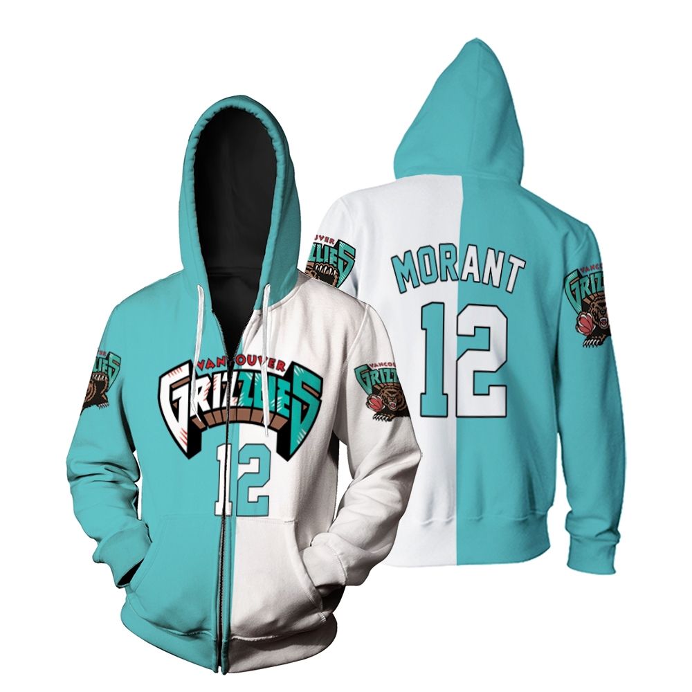 Memphis Grizzlies Ja Morant #12 NBA Great Player 2020 White Teal 3D Designed Allover Gift For Grizzlies Fans Hoodie