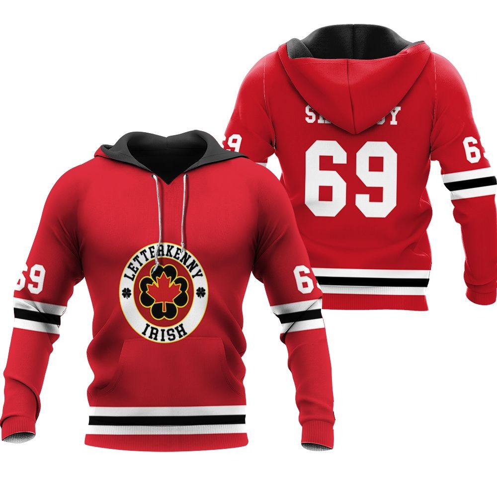 Letterkenny Irish Shoresy 69 NHL Ice Hockey Team Logo 2020 Red shirt 3D Designed Allover Gift For Letterkenny Fans Hoodie