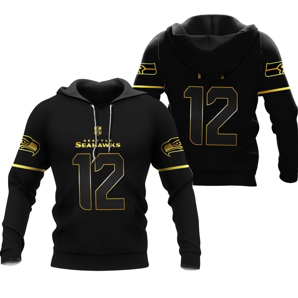 Seattle Seahawks Bobby Wagner #54 NFL American Football Team Black Golden Edition 3D Designed Allover Gift For Seattle Fans Hoodie