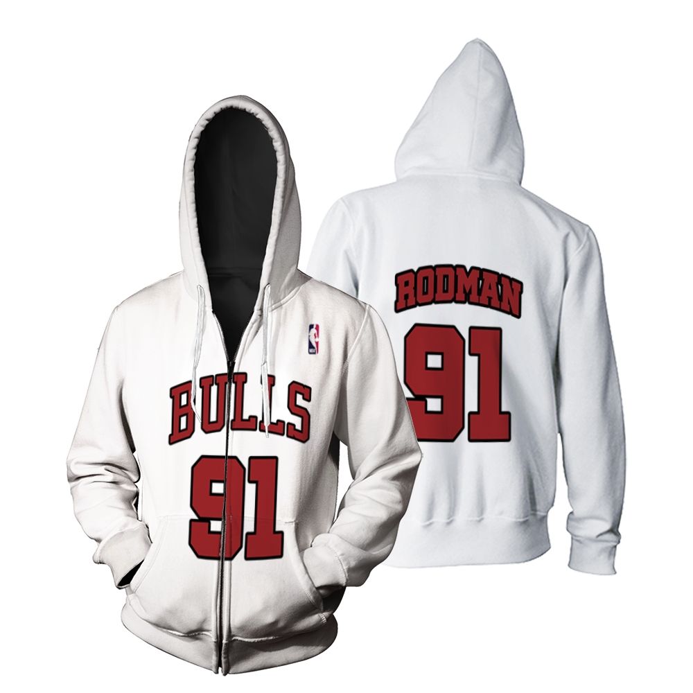 Chicago Bulls Dennis Rodman #91 NBA Great Player Throwback Red shirt Style Gift For Bulls Fans Zip Hoodie