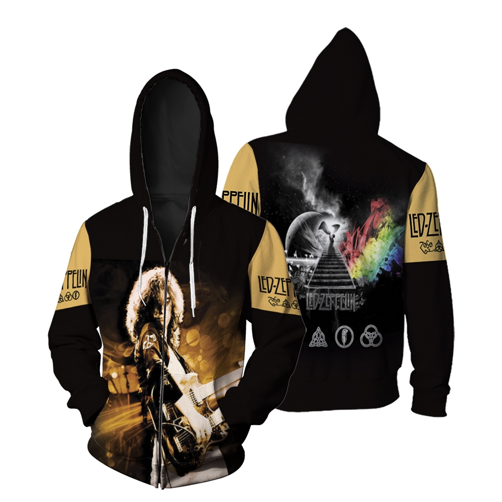 Led Zeppelin Jimmy Page Playing Guitar On Stage Stairway To Heaven Album Novelty Gift For Led Zeppelin Fans Zip Hoodie