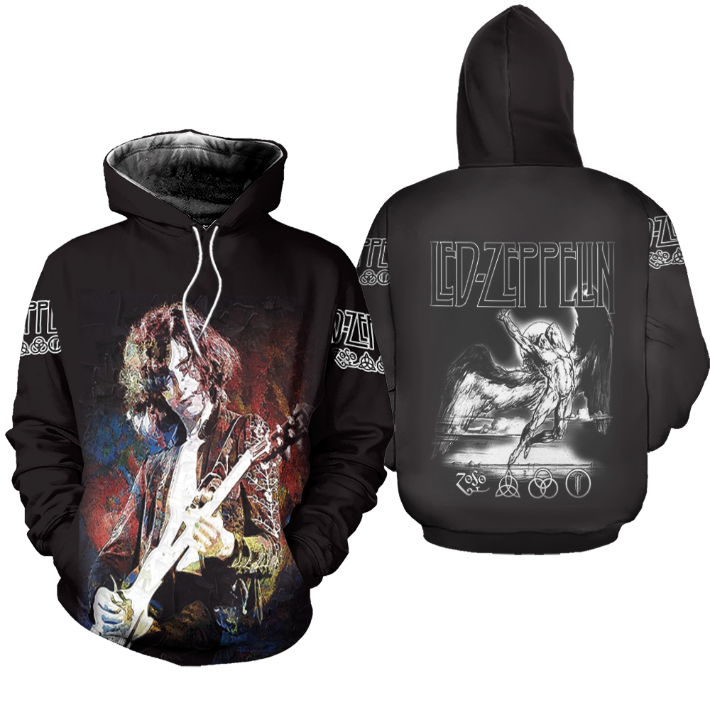 Led Zeppelin Jimmy Page And Robert Plant Playing Guitar On Stage Angle Flying Novelty Gift For Led Zeppelin Fans Zip Hoodie