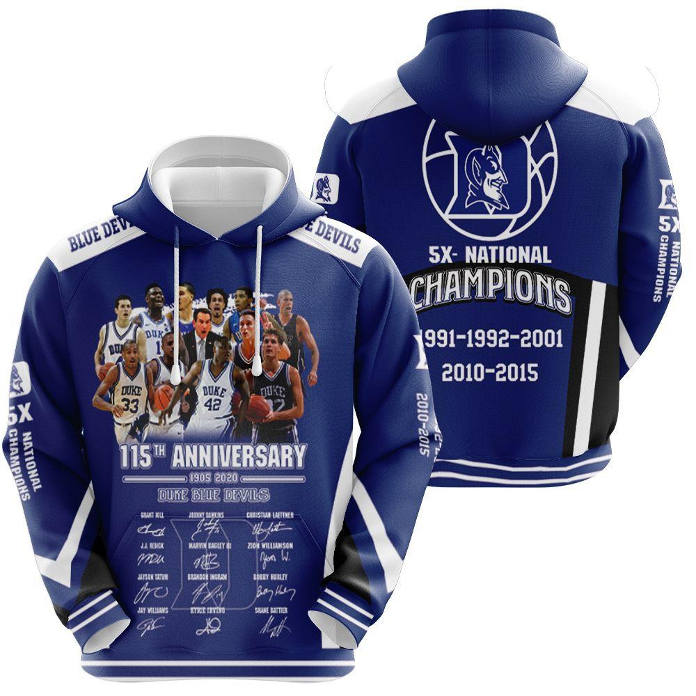The duke blue devils 115th anniversary 5x national champions best players signed for fan 3d t shirt hoodie sweater Hoodie