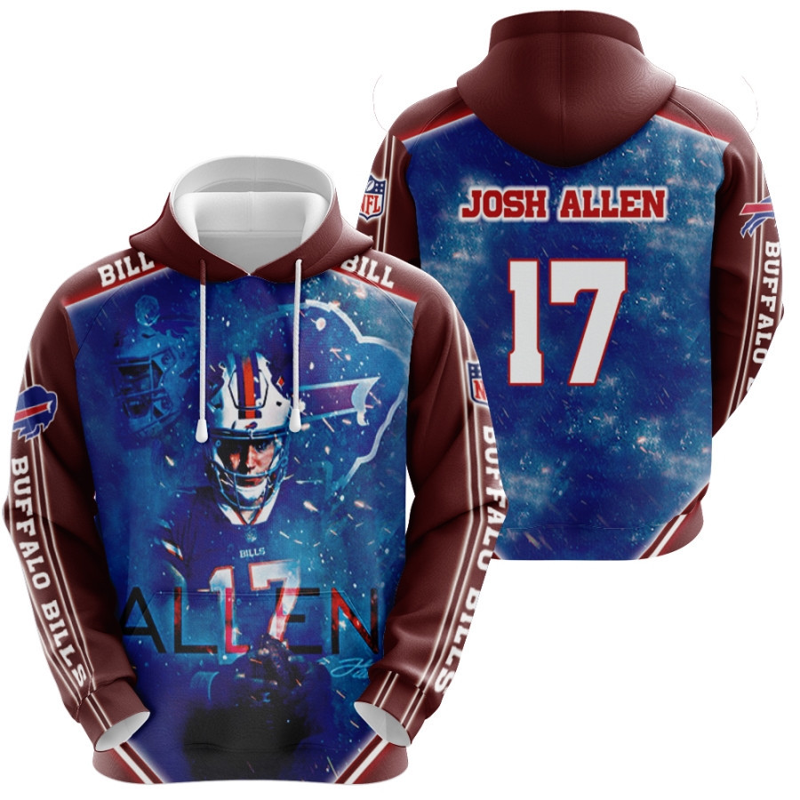 Buffalo Bills Josh Allen 00 Red Blue Style Gift With Custom Number Name For Bills Fans Allen Fans Hoodie