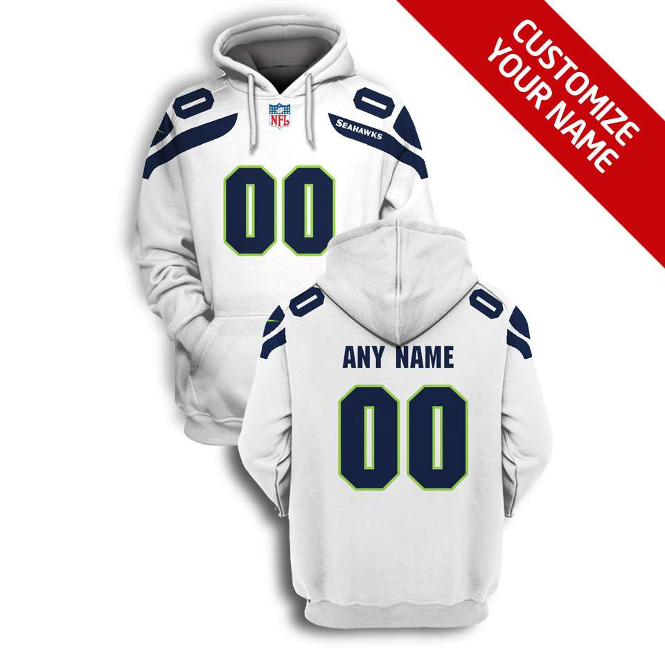Seatle Seahawks Nfl Personalized Number Name White Style Gift For Football And Seahawks Fans Hoodie