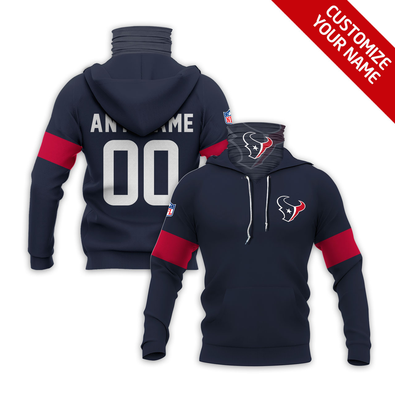 Houston Texans #00 Any Name Nfl Team Red Style Gift With Custom Number Name For Houston Texans Fans Hoodie