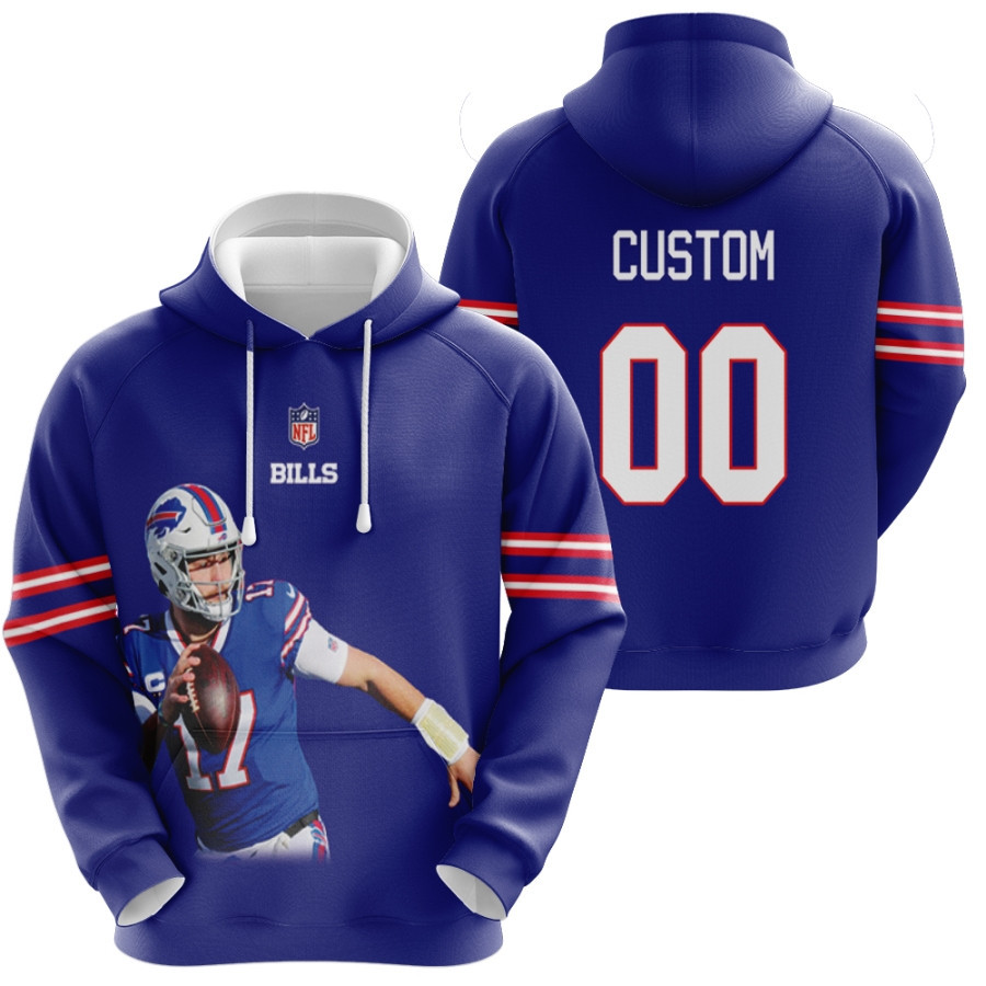 Buffalo Bills Josh Allen 17 Nfl Great Player Royal 3d Personalized Gift With Custom Number Name For Bills Fans Fleece Hoodie