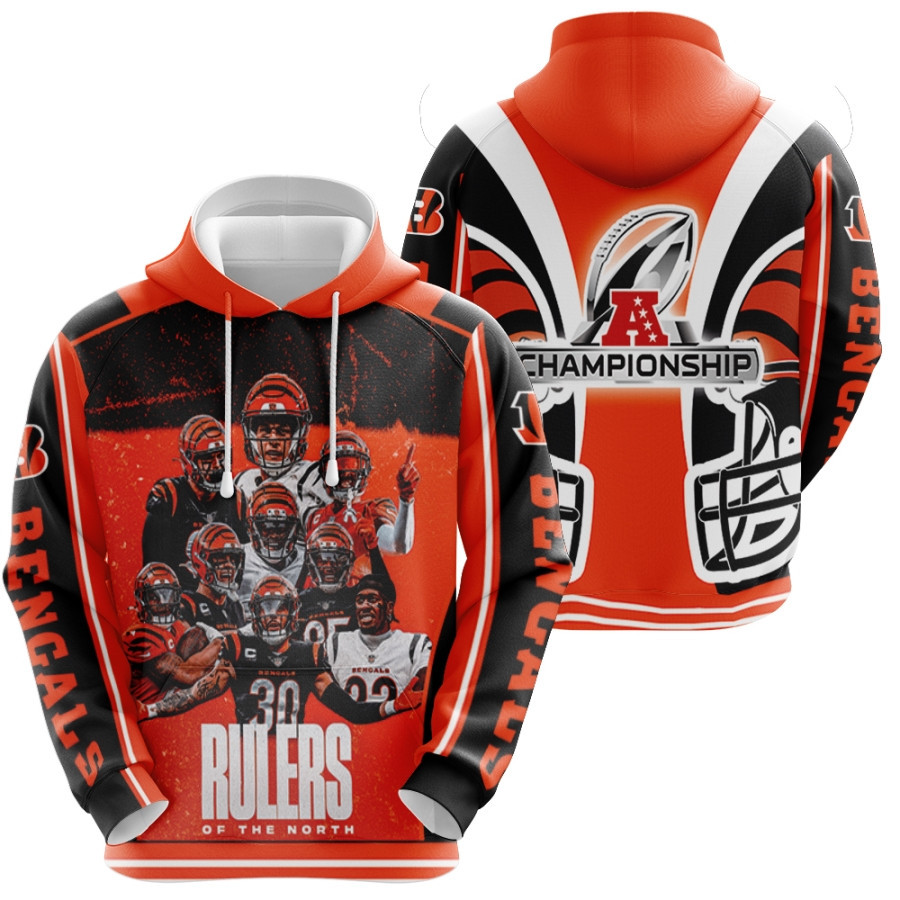 Cicinnati Bengals Team Great Player Afc Championship 2022 Rulers Of The North Orange Style Gift For Bengals Fans Hoodie