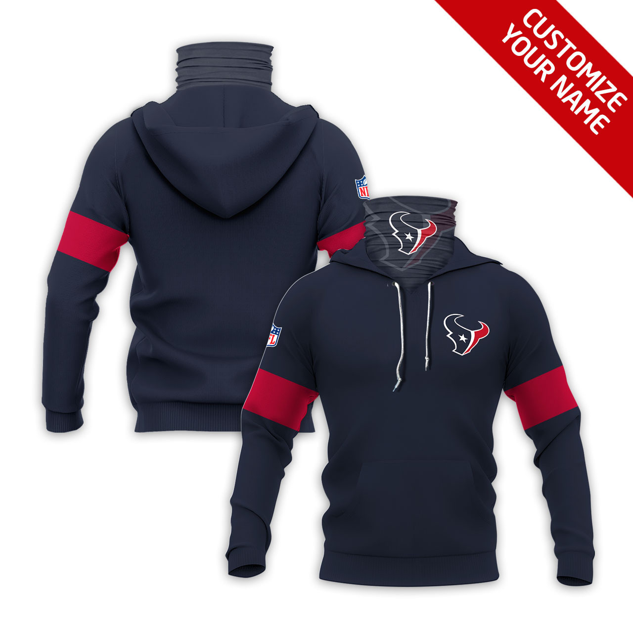 Houston Texans Nfl American Football Logo Navy Style Gift With Custom Number Name For Texans Fans Masked Hoodie