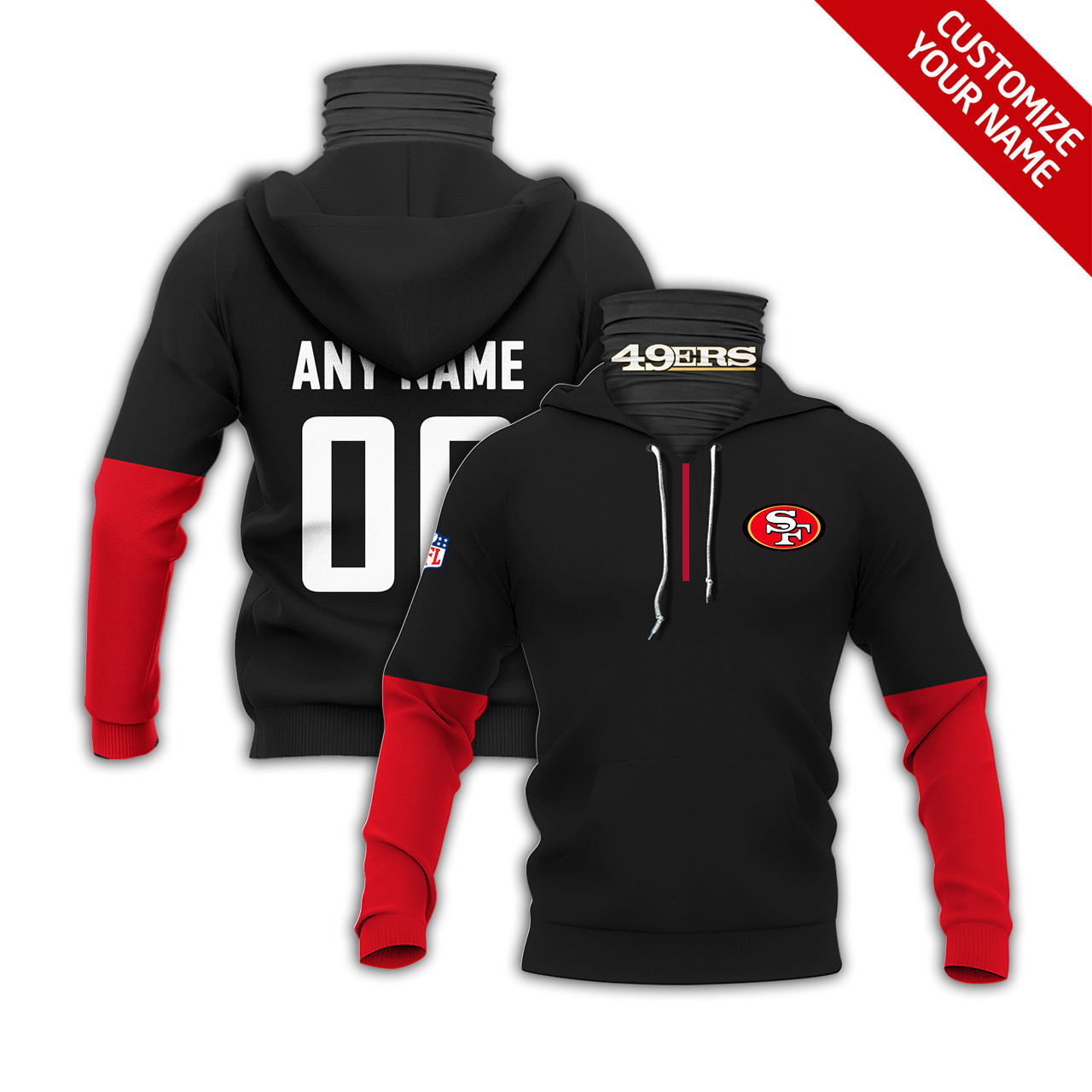 San Francisco 49ers Nfl American Football Team Logo Red Style Gift With Custom Number Name For 49ers Fans Masked Hoodie