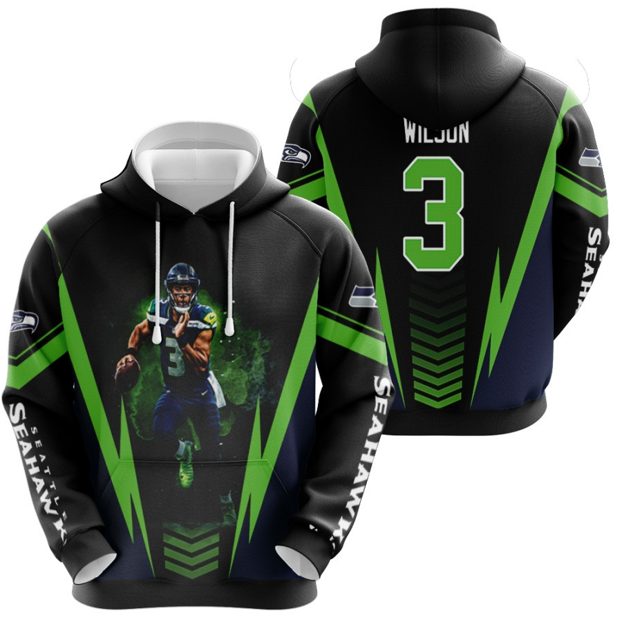 Seattle Seahawks Russell Wilson 00 Nfl Team Black Style Gift With Custom Number Name For Seahawks Fans Hoodie