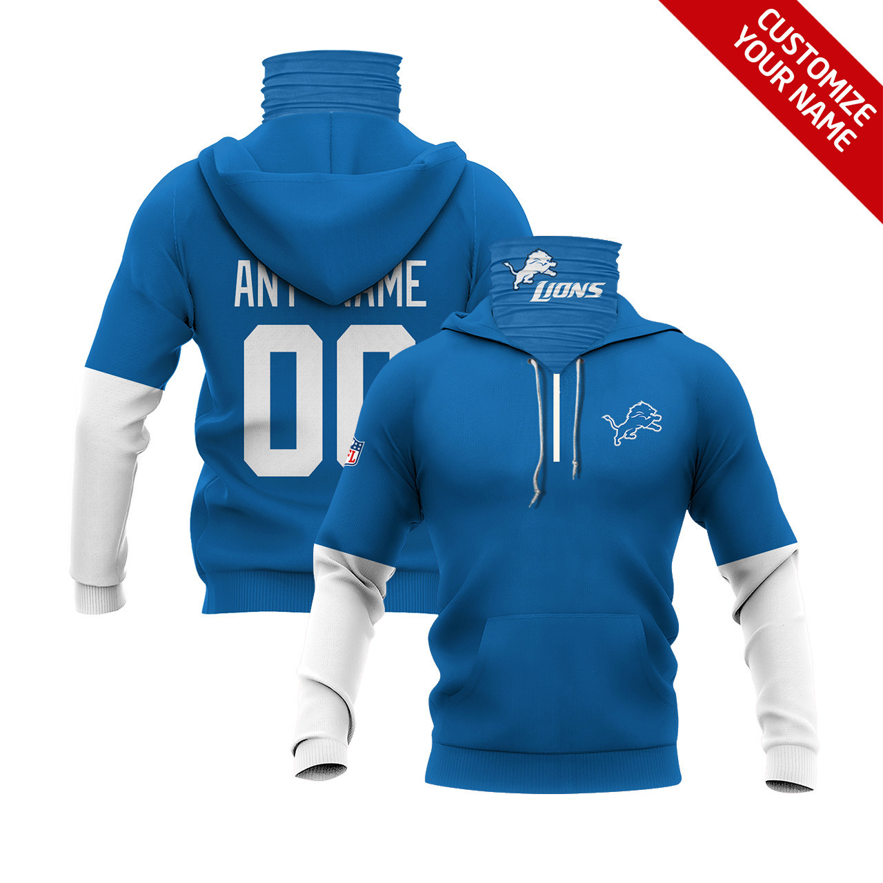 Detroit Lions #00 Any Name Nfl Team Blue Style Gift With Custom Number Name For Detroit Lions Fans Hoodie