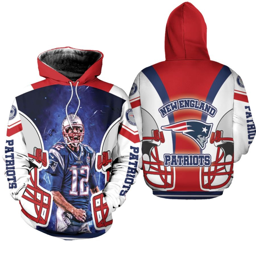 Tom Brady New England Patriots Thank You The Leader White Blue 3d Designed Allover Custom Name Number Gift For Brady Fans Patriots Fans Hoodie
