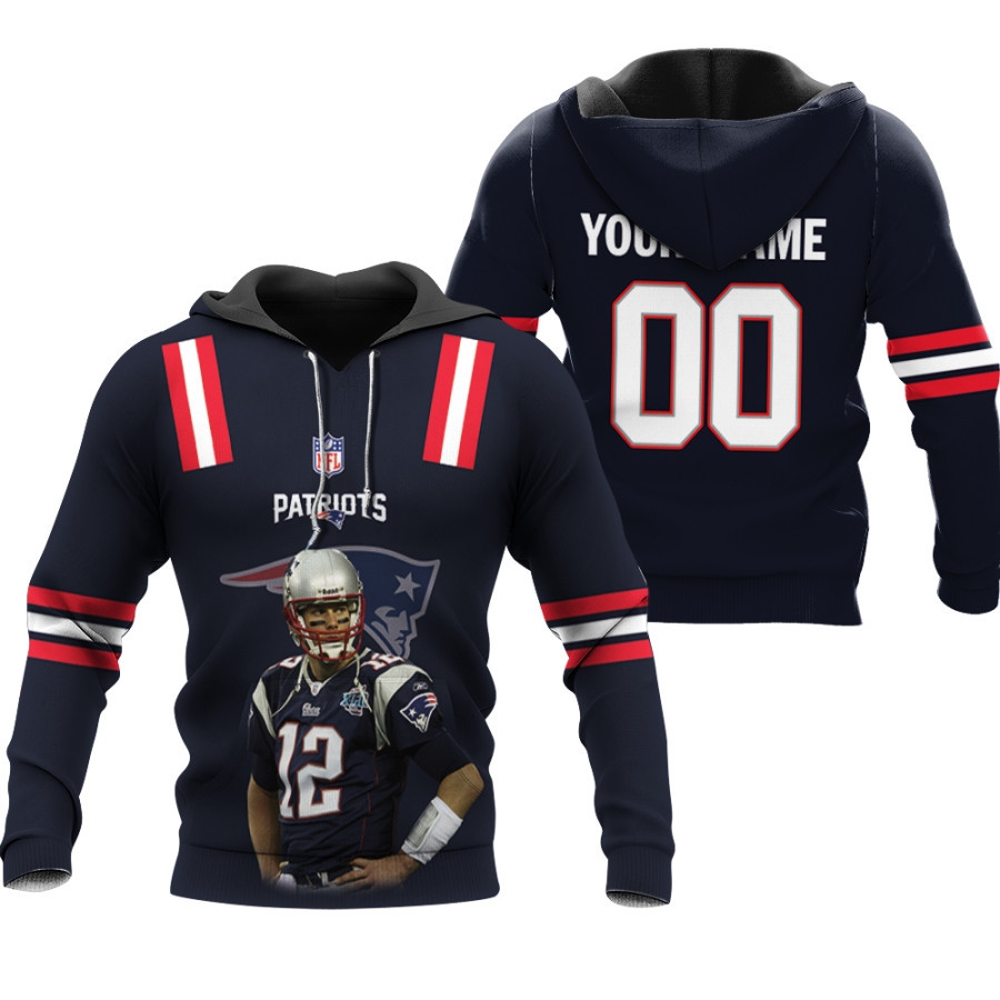 New England Patriots Tom Brady 12 Nfl Great Player Navy 3d Personalized Gift With Custom Number Name For Patriots Fans Hoodie