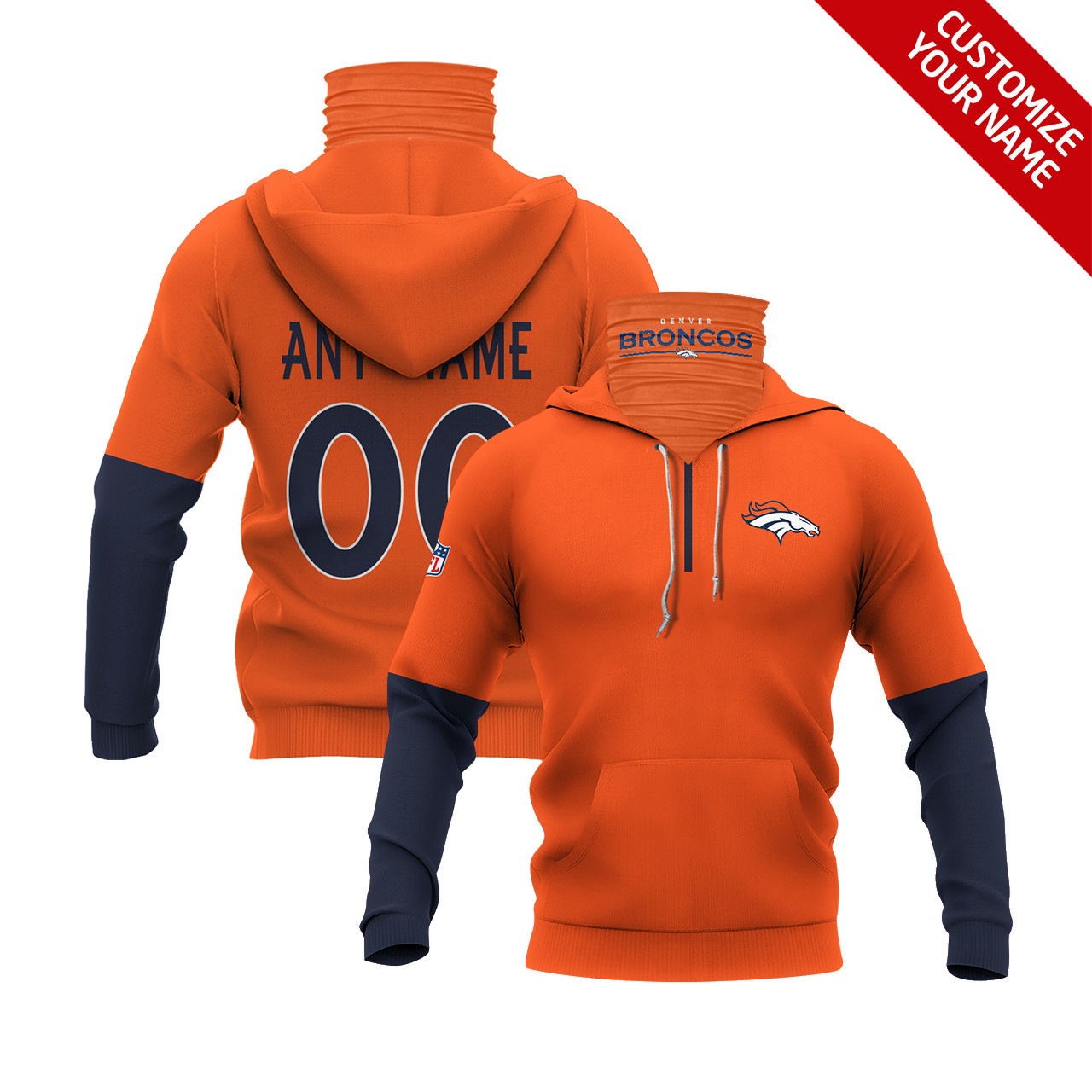 Denver Broncos Super Bowl Champions Custom Number Name Orange And Blue Gift For Broncos Fans Hoodie