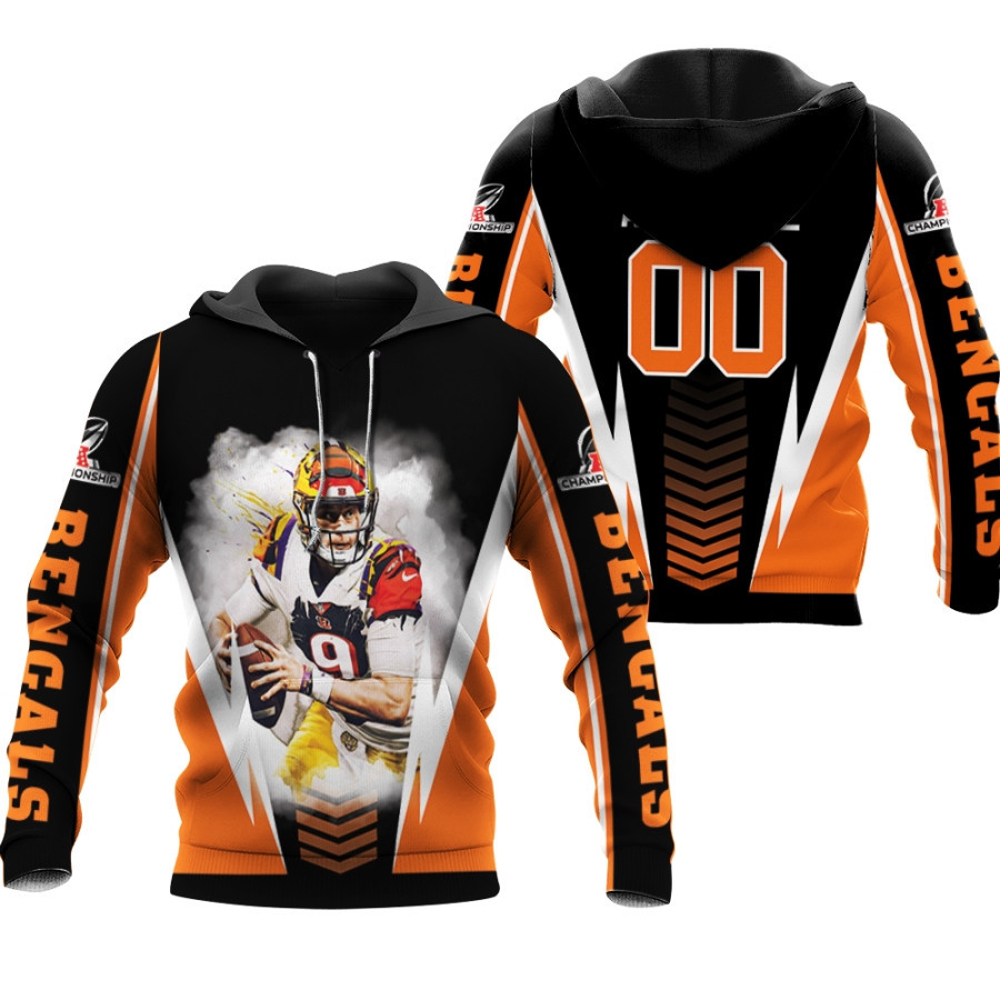 Cicinnati Bengals Joe Burrow 00 Any Name Afc Championship 2022 Black Style Gift With Custom Number Name For Bengals Fans Hoodie