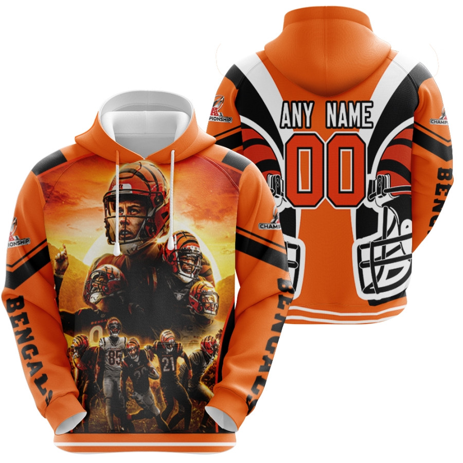 Cicinnati Bengals Team Great Player 00 2022 Afc Championship Orange Style Gift With Custom Number Name For Bengals Fans Hoodie
