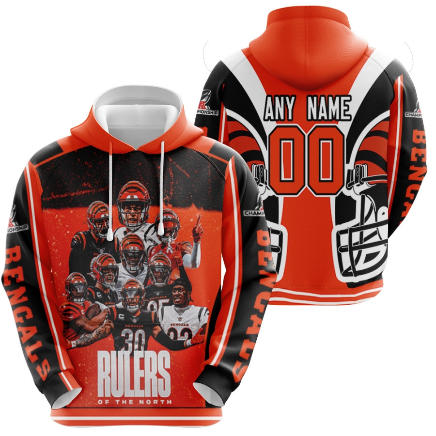 Cicinnati Bengals Team Great Player 00 Afc Championship 2022 Orange Style Gift With Custom Number Name For Bengals Fans Hoodie
