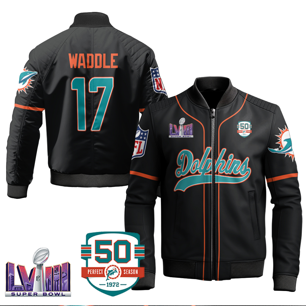Jaylen Waddle 17 Men s Dolphins 50th 1972 Perfect Season Patch Baseball   – All Printed – Orange, Tyreek Hill