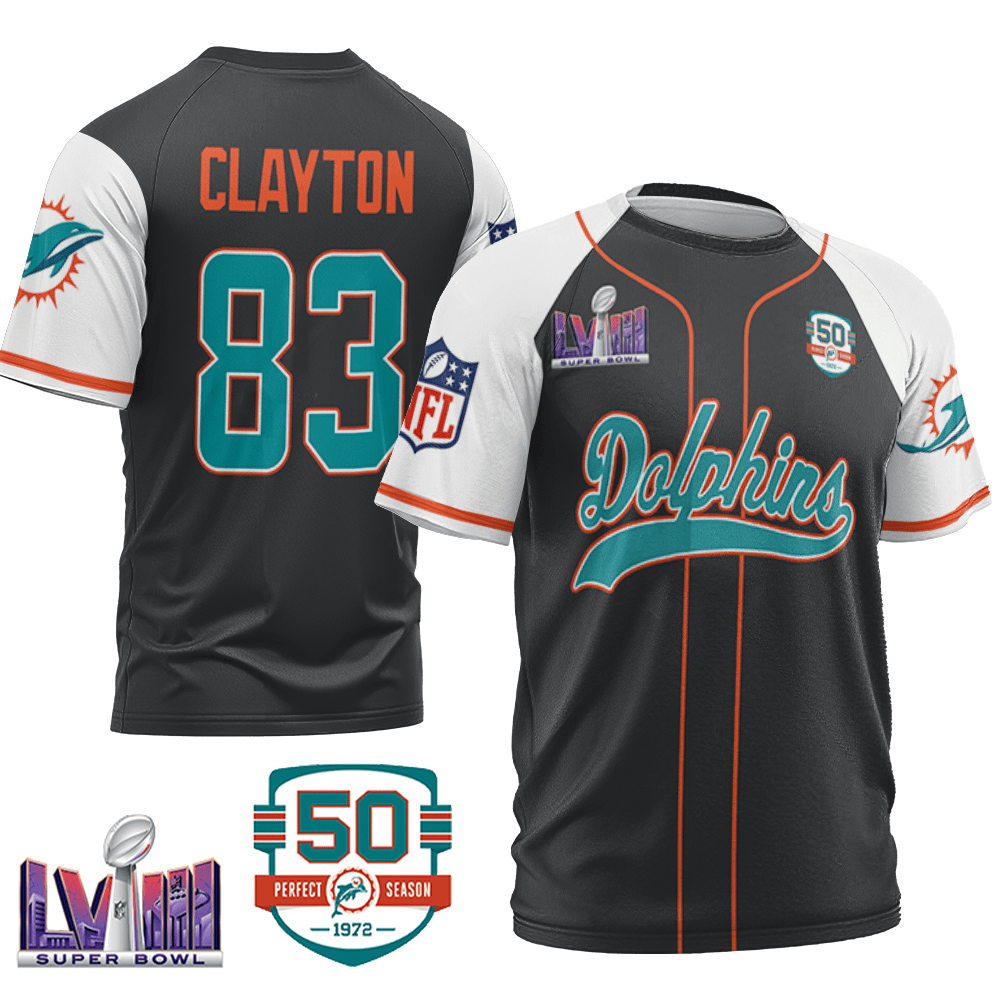 Mark Clayton 83 Men s Dolphins 50th 1972 Perfect Season Patch Baseball   – All Printed – White, Tyreek Hill