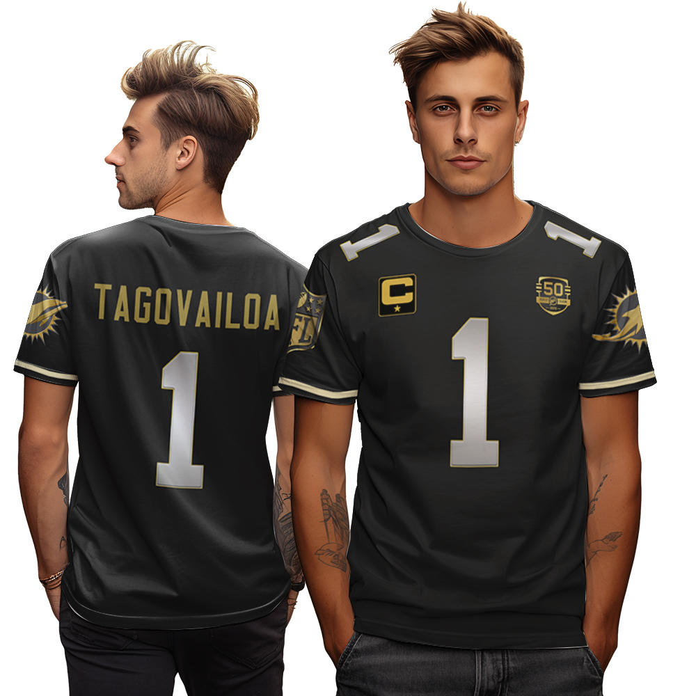 Tua Tagovailoa 1 Men s Dolphins Throwback Gold Vapor   – All Printed – Black Limited, Tua Tagovailoa