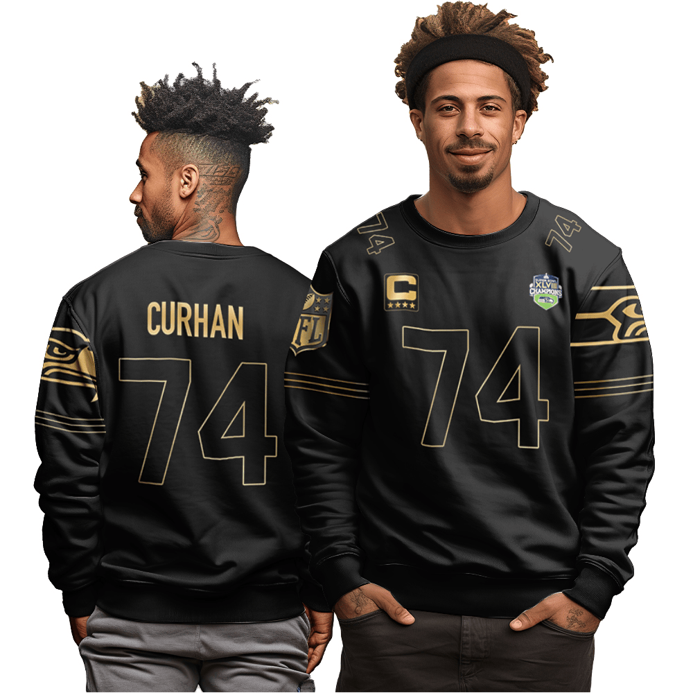 Jake Curhan Seahawks Throwback Gold All Printed Black Gold