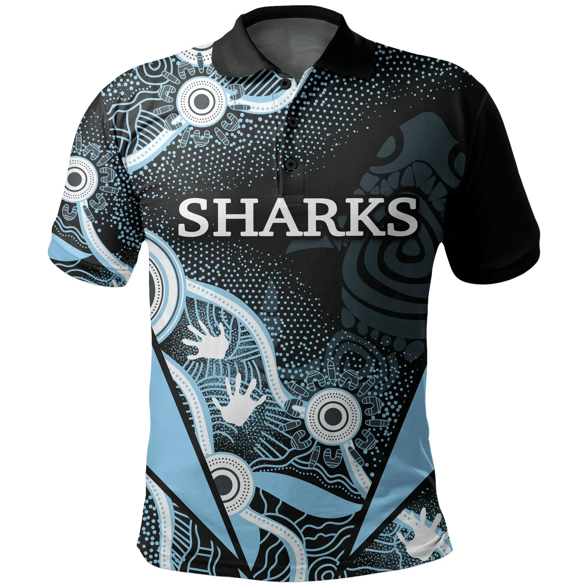 Sharks Aboriginal Polo Shirt Light Blue TH4 | Lovenewzealand.co