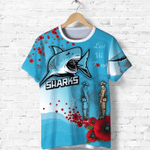Anzac Sharks T Shirt Cronulla Lest We Forget K13 | Lovenewzealand.co