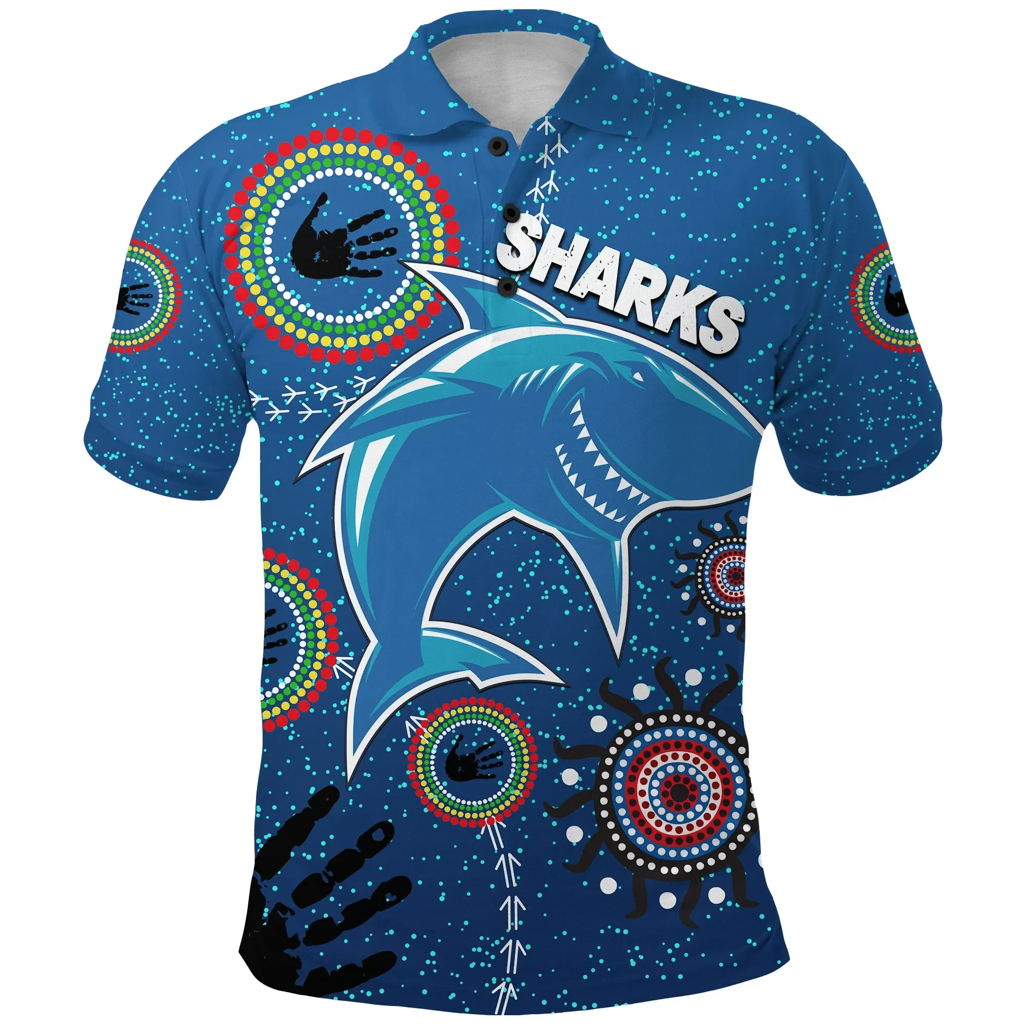 Naidoc Sharks Polo Shirt Cronulla Aboriginal Style K36 | Lovenewzealand.co
