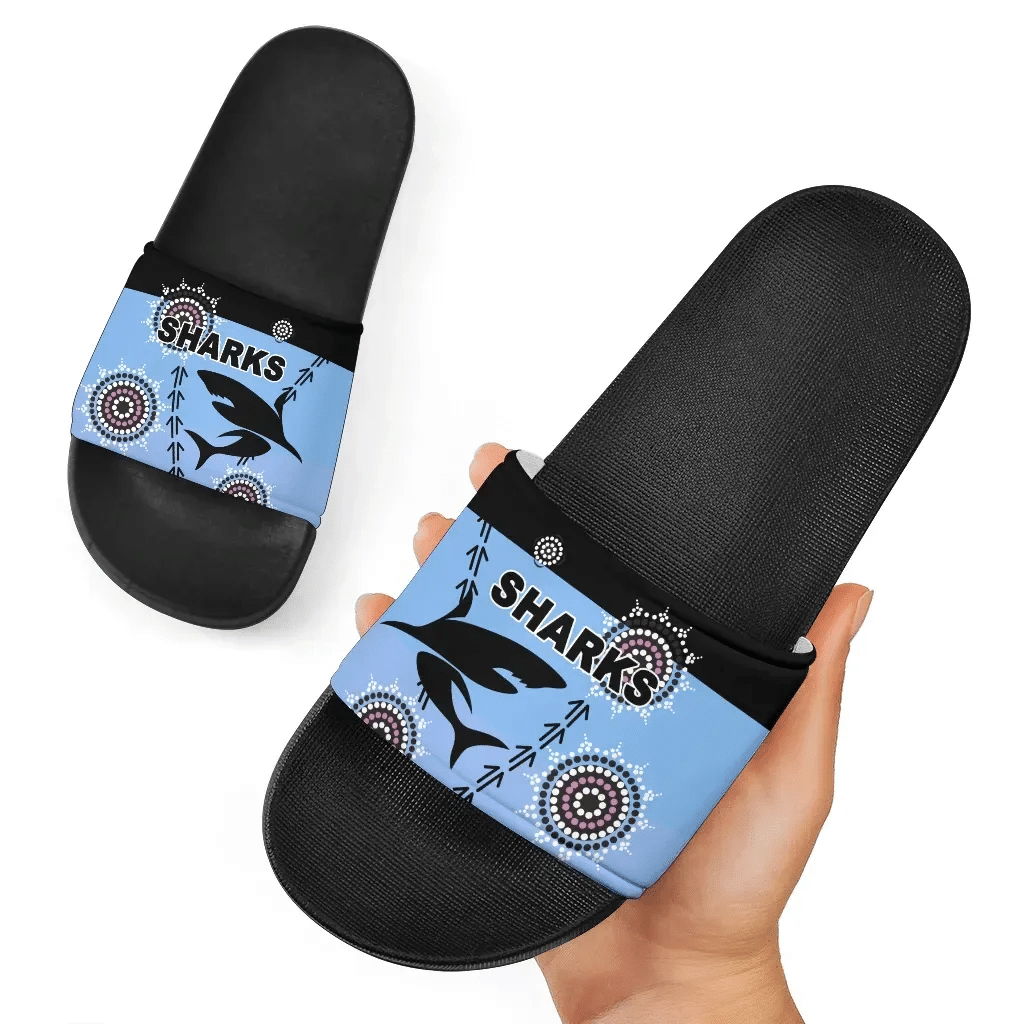 Cronulla Slide Sandals Sharks Simple Indigenous - Blue K8 | Lovenewzealand.co