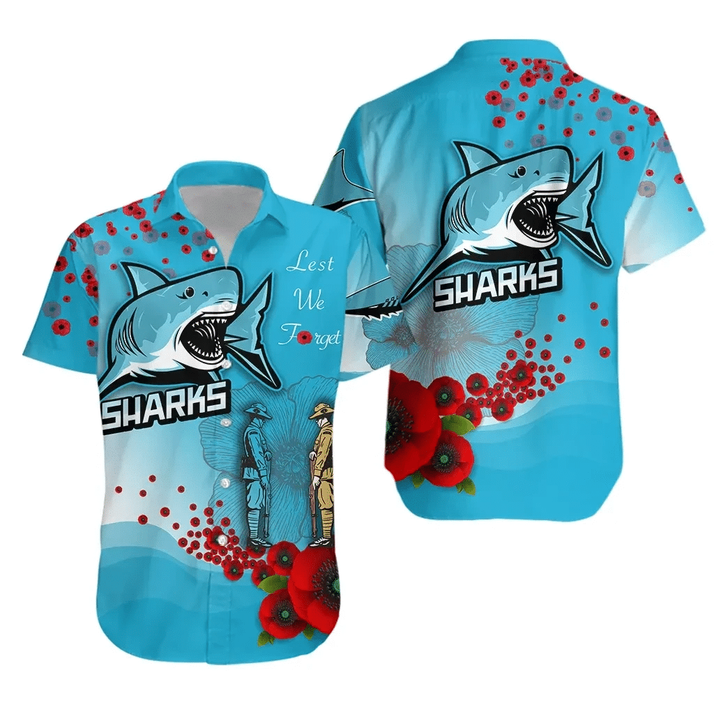 Anzac Sharks Hawaiian Shirt Cronulla Lest We Forget K13 | Lovenewzealand.co