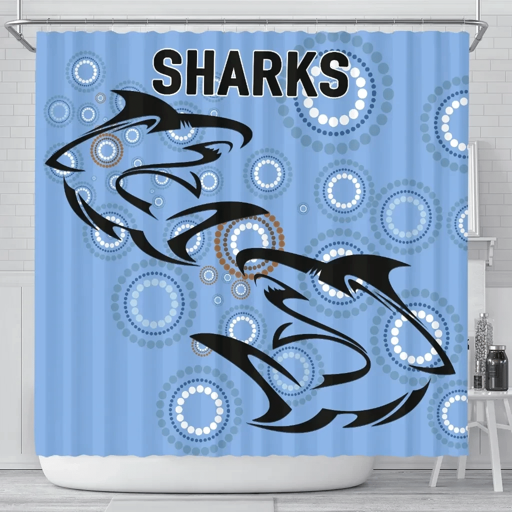 Cronulla Shower Curtain Sharks Unique Indigenous K8 | Lovenewzealand.co