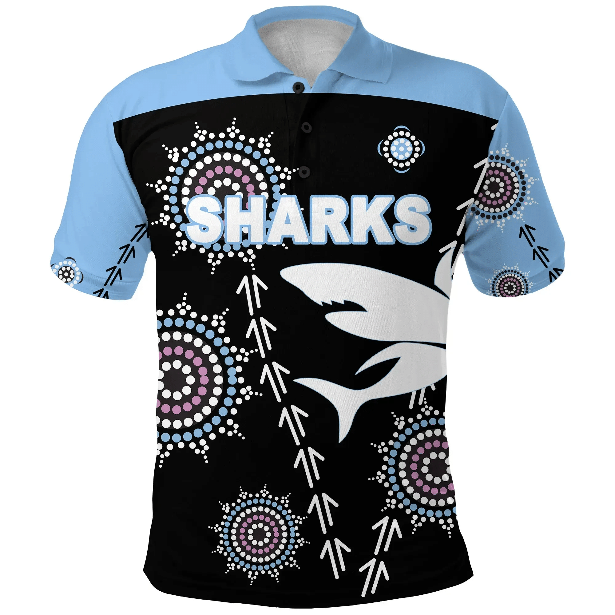 Cronulla Polo Shirt Sharks Simple Indigenous - Black K8 | Lovenewzealand.co