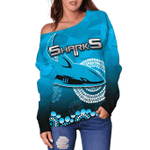 Cronulla-Sutherland Sharks Women's Off Shoulder Sweater Aboriginal Mix 3D Patterns TH4 | Lovenewzealand.co