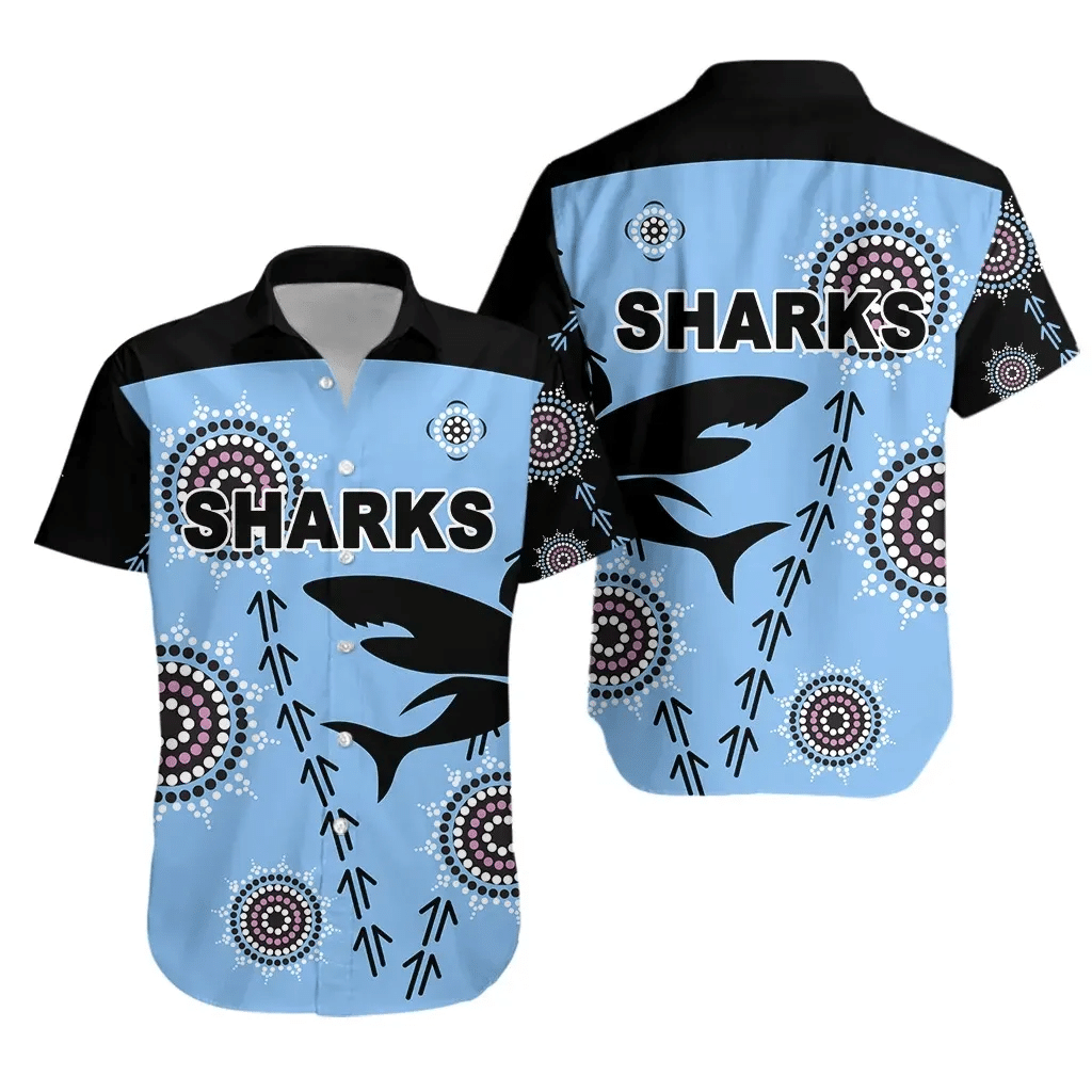 Cronulla Hawaiian Shirt Sharks Simple Indigenous - Blue K8 | Lovenewzealand.co