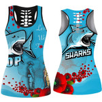 Cronulla-Sutherland Sharks Anzac Day - Lest We Forget - Rugby Team Hollow Tank Top | Lovenewzealand.co
