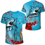 Cronulla-Sutherland Sharks Anzac Day - Lest We Forget - Rugby Team T-shirt | Lovenewzealand.co
