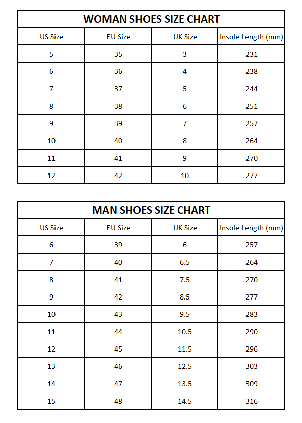 Camper Shoe Size Chart