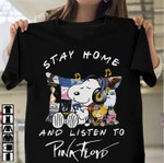Snoopy dog stay home and listen to Pink Floyd T Shirt Hoodie Sweater