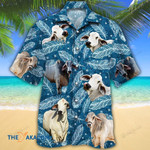 Brahman Cattle Lovers Blue Feather Hawaii Hawaiian Shirt