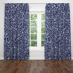 Navy Blue White Vines Blackout Thermal Grommet Window Curtains