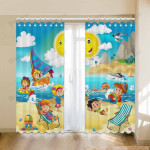 Cute Kids Playing At The Beach Blackout Thermal Grommet Window Curtains