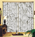Carving Leaves Motif Blackout Thermal Grommet Window Curtains