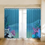 Blue Underwater Landscape Printed Window Curtain