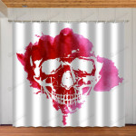 Red And White Smiling Skull Printed Window Curtains